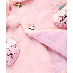 Babyhug Woven Half  Sleeves  Sweatjacket With Fur Detailing & Strawberry Applique - Pink