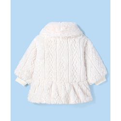 Babyhug Fur Woven Full Sleeves Winter Jacket with Heart Applique & Sling Bag - White
