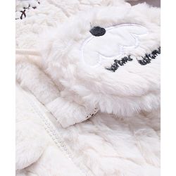 Babyhug Fur Woven Full Sleeves Winter Jacket with Heart Applique & Sling Bag - White
