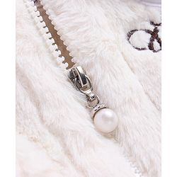 Babyhug Fur Woven Full Sleeves Winter Jacket with Heart Applique & Sling Bag - White