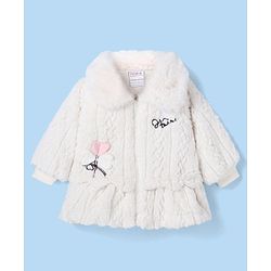 Babyhug Fur Woven Full Sleeves Winter Jacket with Heart Applique & Sling Bag - White