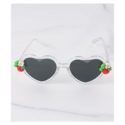 Babyhug Free Size Sunglasses Heart Shaped With Floral & Strawberry Applique - White