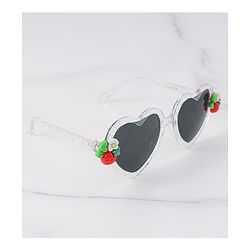 Babyhug Free Size Sunglasses Heart Shaped With Floral & Strawberry Applique - White