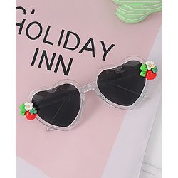Babyhug Free Size Sunglasses Heart Shaped With Floral & Strawberry Applique - White