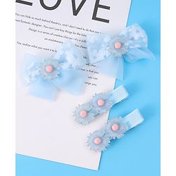 Babyhug Hair Pins And Clips With Floral Applique Pack of 4 - Light Blue