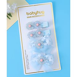 Babyhug Hair Pins And Clips With Floral Applique Pack of 4 - Light Blue