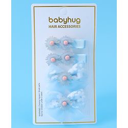 Babyhug Hair Pins And Clips With Floral Applique Pack of 4 - Light Blue
