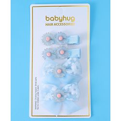 Babyhug Hair Pins And Clips With Floral Applique Pack of 4 - Light Blue