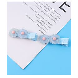 Babyhug Hair Pins And Clips With Floral Applique Pack of 4 - Light Blue