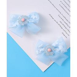 Babyhug Hair Pins And Clips With Floral Applique Pack of 4 - Light Blue