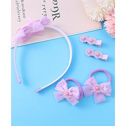 Babyhug Hair Accessories Combo Set With Floral Applique - Purple