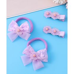 Babyhug Hair Accessories Combo Set With Floral Applique - Purple