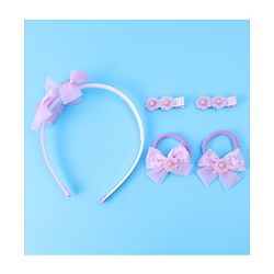 Babyhug Hair Accessories Combo Set With Floral Applique - Purple