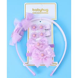 Babyhug Hair Accessories Combo Set With Floral Applique - Purple