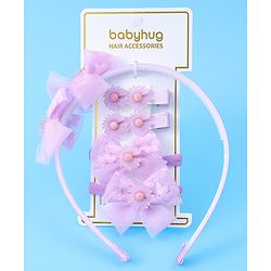 Babyhug Hair Accessories Combo Set With Floral Applique - Purple