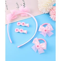 Babyhug Hair Accessories Combo Set With Floral Applique - Pink
