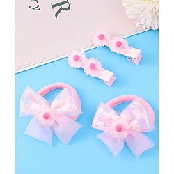 Babyhug Hair Accessories Combo Set With Floral Applique - Pink