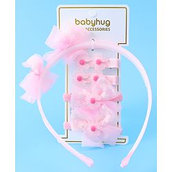 Babyhug Hair Accessories Combo Set With Floral Applique - Pink