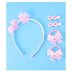 Babyhug Hair Accessories Combo Set With Floral Applique - Pink
