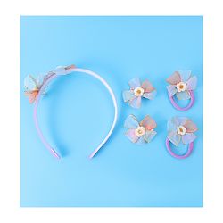 Babyhug Hair Accessories Combo Set With Floral Applique - Purple