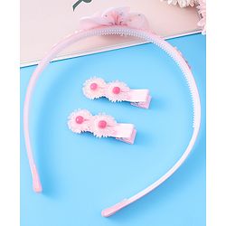 Babyhug Hair Accessories Combo Set With Floral Applique - Pink