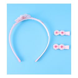 Babyhug Hair Accessories Combo Set With Floral Applique - Pink