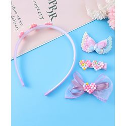 Babyhug Hair Accessories Combo Set With Heart & Butterly Applique - Purple