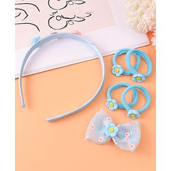 Babyhug Hair Accessories Combo Set With Floral Applique - Blue