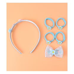 Babyhug Hair Accessories Combo Set With Floral Applique - Blue