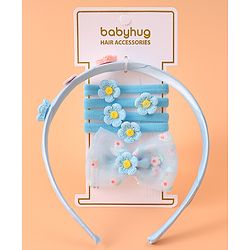 Babyhug Hair Accessories Combo Set With Floral Applique - Blue