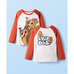 Babyhug Disney Single Jersey Knit Raglan Full Sleeves T-Shirt with Front and Back Chip N Dale Graphics - Rust Orange & White