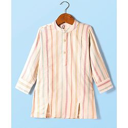 Babyhug Cotton Woven Full Sleeves Embroidered Kurta  - Cream Red & Green