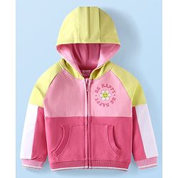 Babyhug Terry Knit Full Sleeves Hooded Sweatjacket & Joggers Set with Text Print & Kangaroo Pockets - Pink