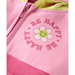 Babyhug Terry Knit Full Sleeves Hooded Sweatjacket & Joggers Set with Text Print & Kangaroo Pockets - Pink