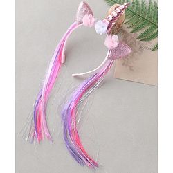 Babyhug Hair Band With Unicorn Applique & Hair Extensions - Pink