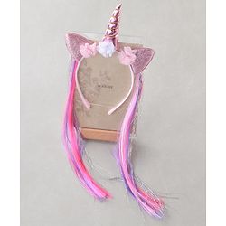Babyhug Hair Band With Unicorn Applique & Hair Extensions - Pink