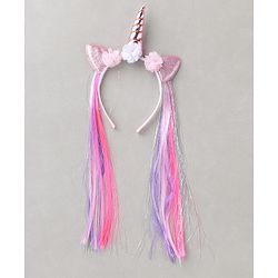 Babyhug Hair Band With Unicorn Applique & Hair Extensions - Pink