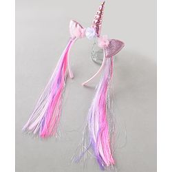 Babyhug Hair Band With Unicorn Applique & Hair Extensions - Pink