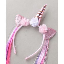 Babyhug Hair Band With Unicorn Applique & Hair Extensions - Pink