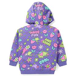 Babyhug Terry Knit Full Sleeves Hooded Sweat Jacket & Legging With Floral Print - Purple
