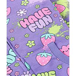 Babyhug Terry Knit Full Sleeves Hooded Sweat Jacket & Legging With Floral Print - Purple