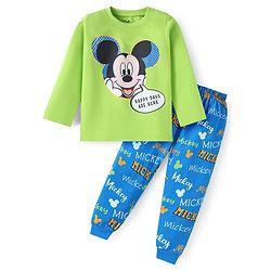 Babyhug Disney Single Jersey Knit Full Sleeves Night Suit With Mickey Mouse Graphics - Green & Blue