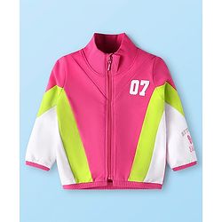 Babyhug Terry Knit Full Sleeves Sweatjacket & Lounge Pant Set With Cut & Sew Design - Dark Pink