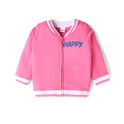 Babyhug Terry Knit Full Sleeves Text Print Zipper Jacket & Jogger Set - Pink