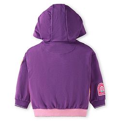 Babyhug Terry Knit Full Sleeveless Cut & Sew Hooded Sweatjacket & Joggers Set with Text Patch - Purple