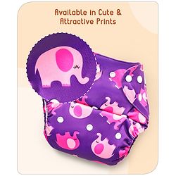 Babyhug Reusable Cloth Diaper With Insert Elephants Icecream & Deer Prints Pack  of 3 - Purple Blue Pink
