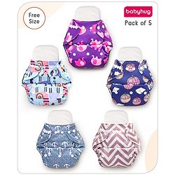Babyhug Reusable Cloth Diaper With Insert Elephants Icecream & Deer Prints Pack  of 3 - Purple Blue Pink