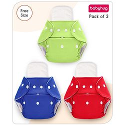 Babyhug  Free Size Reusable Cloth Diaper with Inserts Pack of 3 - Multicolour