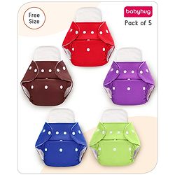 Babyhug  Free Size Reusable Cloth Diaper with Inserts Pack of 5 - Multicolour
