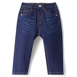Babyhug Full Length Washed Jeans with Stretch - Navy Blue